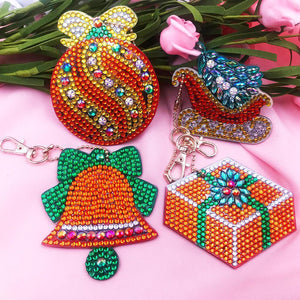 4pcs DIY Christmas Full Drill Special Shaped Diamond Painting Keychain Gift
