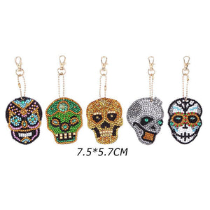 5pcs DIY Full Drill Special Shaped Diamond Painting Skull Bag Keychain Gift