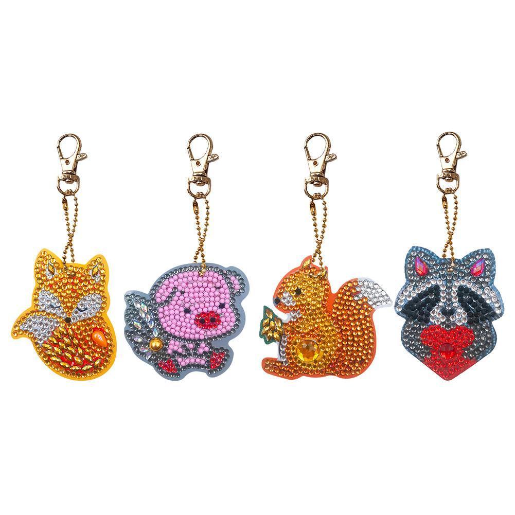 4pcs DIY Animals Full Drill Special Shaped Diamond Painting Bag Keychains