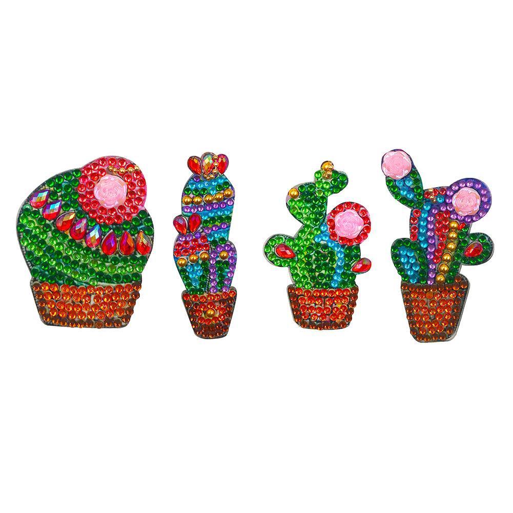4pcs DIY Full Drill Diamond Painting Special Shaped Cactus Keychain Jewelry