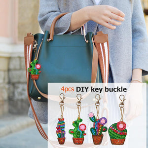 4pcs DIY Full Drill Diamond Painting Special Shaped Cactus Keychain Jewelry