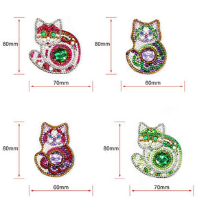 4pcs DIY Full Drill Special Shaped Diamond Painting Cat Keychain Pendant