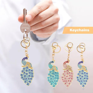 3pcs Full Special Shaped Diamond Painting DIY Peacock Keychain Bag Pendant