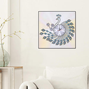 DIY Peafowl Special Shaped Diamond Painting Cross Stitch Clock Home Decor