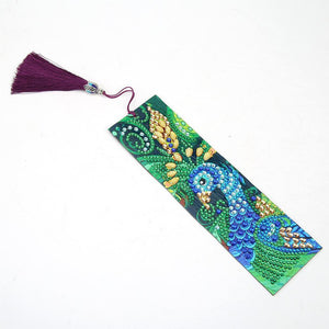 DIY Peafowl Special Shaped Diamond Painting Leather Tassel Bookmark Crafts