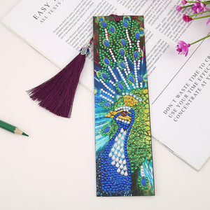 DIY Peafowl Special Shaped Diamond Painting Leather Tassel Bookmark Gift