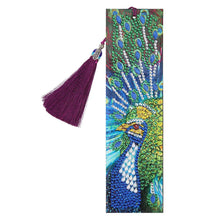 Load image into Gallery viewer, DIY Peafowl Special Shaped Diamond Painting Leather Tassel Bookmark Gift
