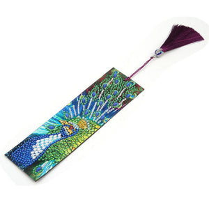 DIY Peafowl Special Shaped Diamond Painting Leather Tassel Bookmark Gift