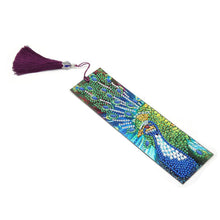 Load image into Gallery viewer, DIY Peafowl Special Shaped Diamond Painting Leather Tassel Bookmark Gift
