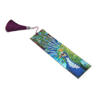 DIY Peafowl Special Shaped Diamond Painting Leather Tassel Bookmark Gift