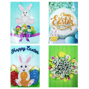 4pcs 5D DIY Drills Diamond Painting Greeting Wish Easter Cards Party Gifts