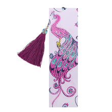 Load image into Gallery viewer, DIY Peafowl Special Shaped Diamond Painting Leather Tassel Bookmark Gift
