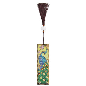 DIY Peafowl Special Shaped Diamond Painting Leather Tassel Bookmark Gift