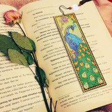Load image into Gallery viewer, DIY Peafowl Special Shaped Diamond Painting Leather Tassel Bookmark Gift
