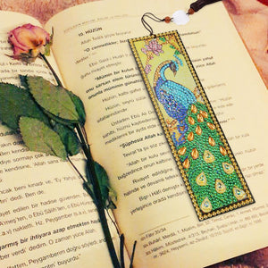 DIY Peafowl Special Shaped Diamond Painting Leather Tassel Bookmark Gift