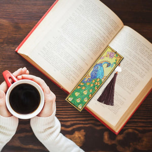 DIY Peafowl Special Shaped Diamond Painting Leather Tassel Bookmark Gift