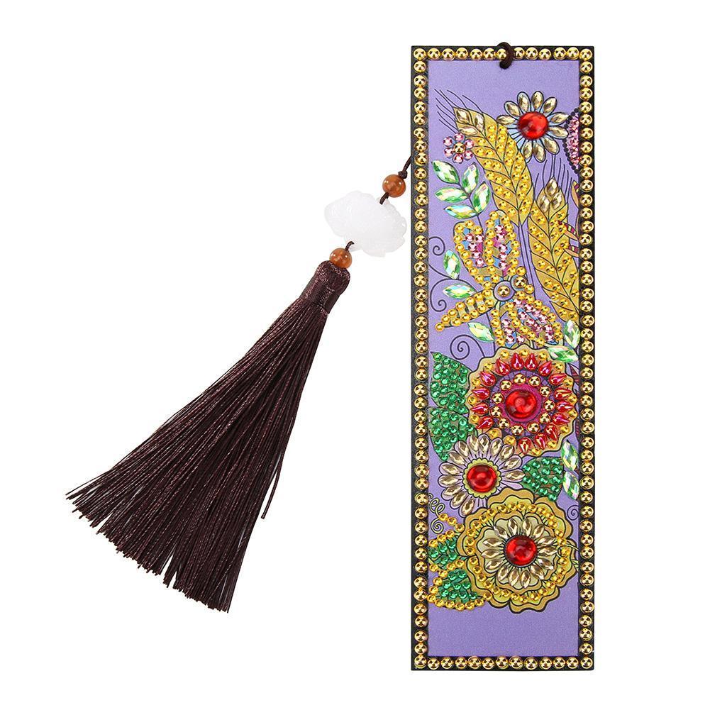 DIY Flower Special Shaped Diamond Painting Leather Tassel Bookmark Gifts