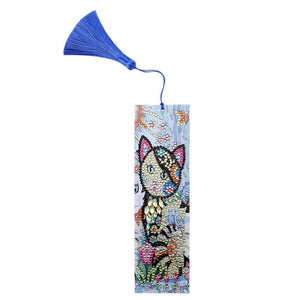 DIY Cat Special Shaped Diamond Painting Leather Bookmarks with Tassel Gifts