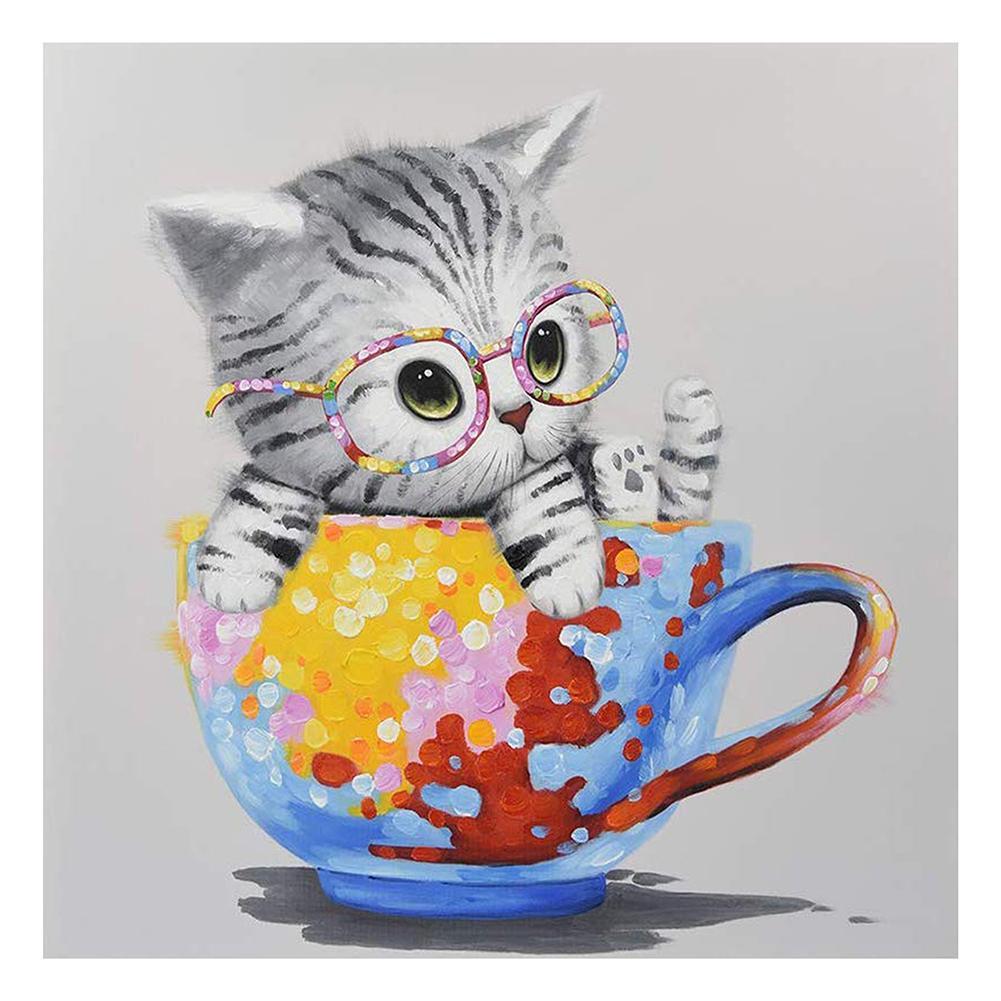 Cup Cat Ornament 30x30cm(canvas) full round drill diamond painting