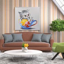 Load image into Gallery viewer, Cup Cat Ornament 30x30cm(canvas) full round drill diamond painting
