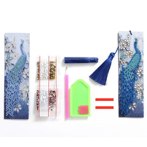 DIY Special Shape Diamond Painting Leather Tassel Peacock Bookmark Crafts