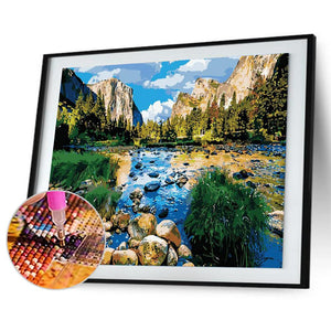 Mountain Scene 40x30cm(canvas) full round drill diamond painting