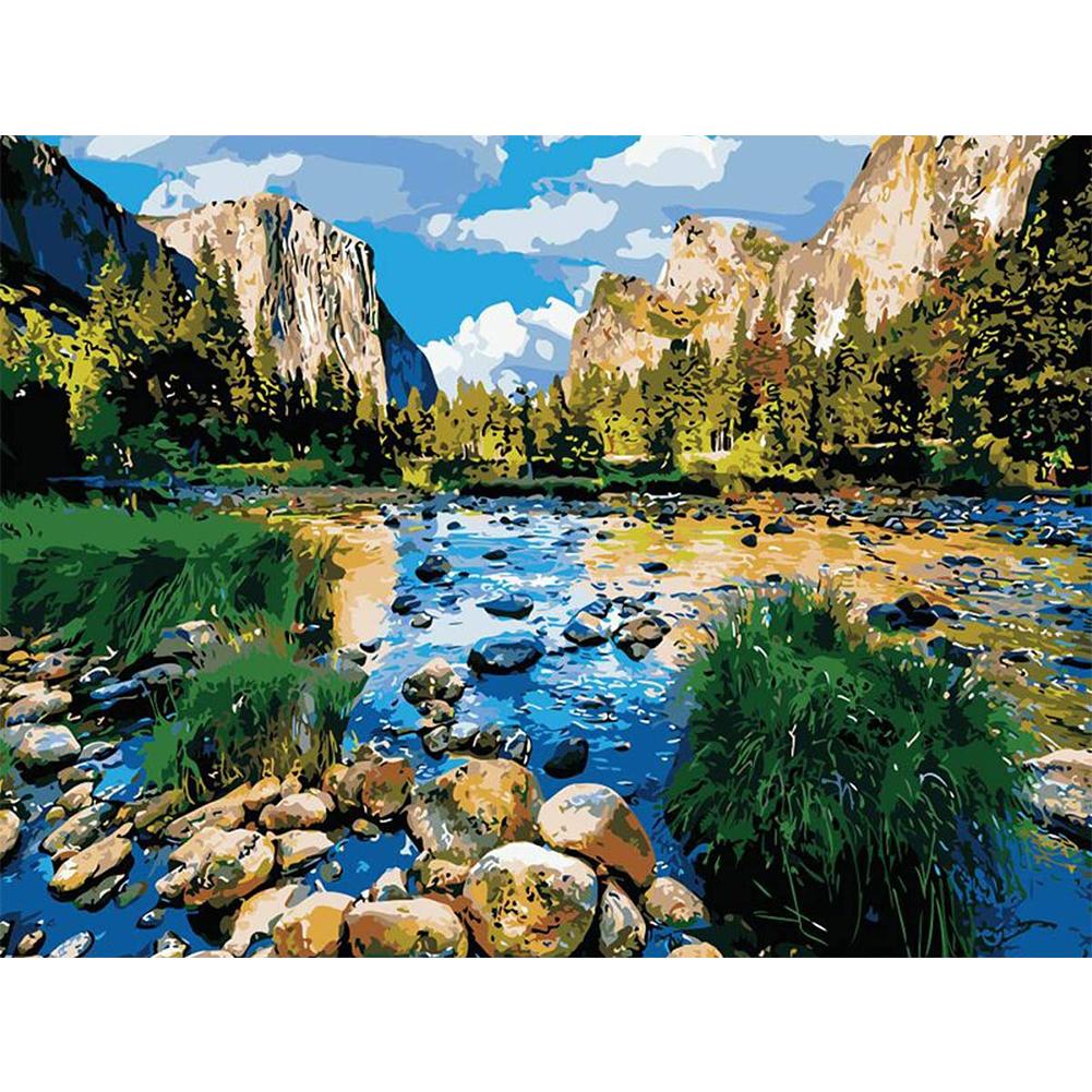 Mountain Scene 40x30cm(canvas) full round drill diamond painting