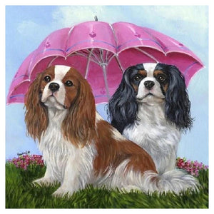 Umbrella Dogs Animal 40x40cm(canvas) full round drill diamond painting