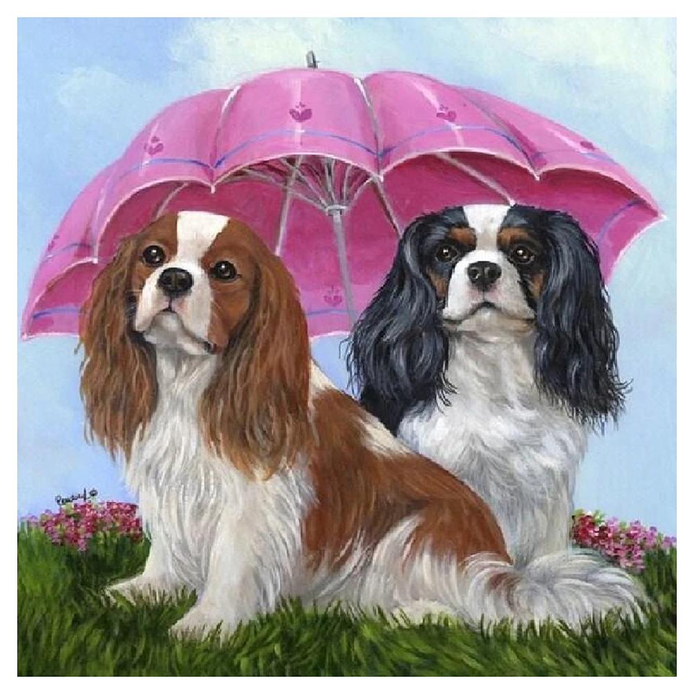 Umbrella Dogs Animal 40x40cm(canvas) full round drill diamond painting