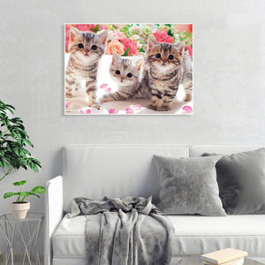 Three Kittens Animal 40x30cm(canvas) full round drill diamond painting