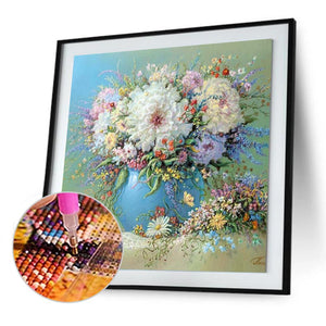 Table Flowers 30x30cm(canvas) full round drill diamond painting