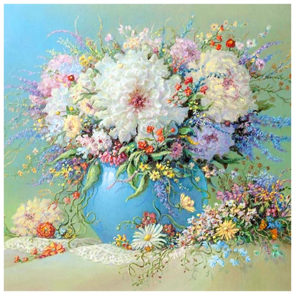 Table Flowers 30x30cm(canvas) full round drill diamond painting