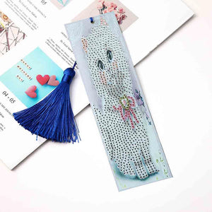 DIY Tassel Bookmarks Special Shaped Diamond Painting White Cat Cross Stitch