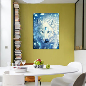 White Fur Wolf 30x40cm(canvas) full round drill diamond painting
