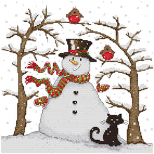 Load image into Gallery viewer, 14CT Thread Cross Stitch DIY Snowman Embroidery Needlework Kit 33*33CM
