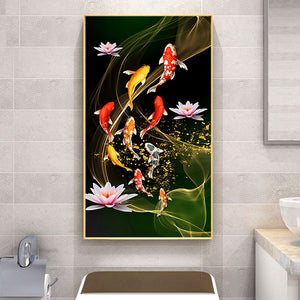 Koi Fish Lotus 45x85cm(canvas) full round drill diamond painting