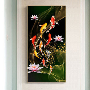 Koi Fish Lotus 45x85cm(canvas) full round drill diamond painting