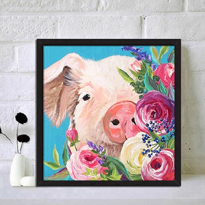 Flower Pig 30x30cm(canvas) full round drill diamond painting