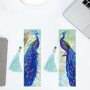 2pcs Peacock DIY Special Shaped Diamond Painting Leather Tassel Bookmark
