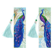 Load image into Gallery viewer, 2pcs Peacock DIY Special Shaped Diamond Painting Leather Tassel Bookmark
