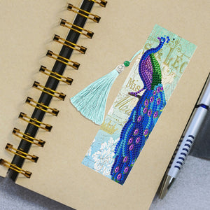 2pcs Peacock DIY Special Shaped Diamond Painting Leather Tassel Bookmark