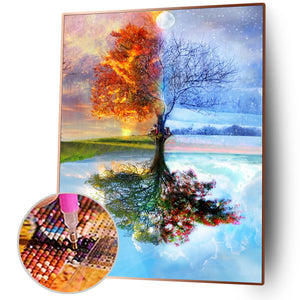 Tree Lake Scenery 50x40cm(canvas) full square drill diamond painting