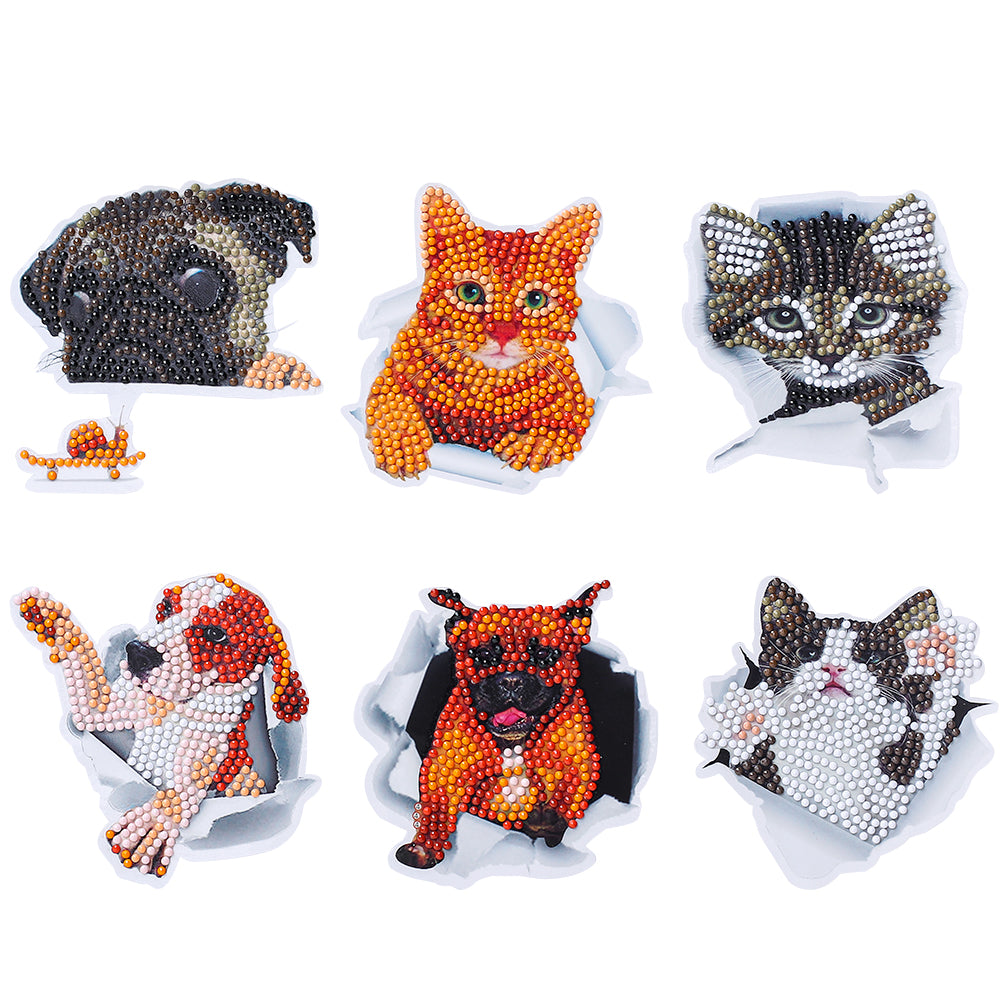 6pcs Round Diamond Painting Stickers Rhinestone Cross Stitch Wall Sticker