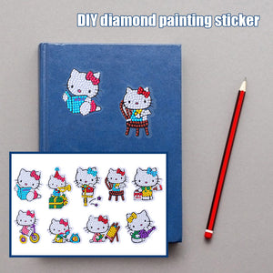 9pcs Cartoon Cat DIY Diamond Painting Stickers Book Decor Adhesive Drawing