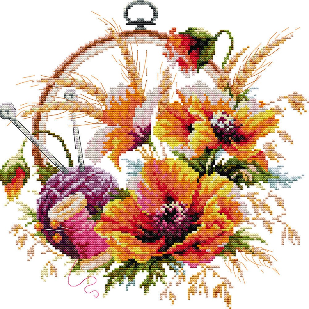 Flowers 14CT Stamped Cross Stitch Kit 32x32cm(canvas)