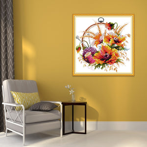 Flowers 14CT Stamped Cross Stitch Kit 32x32cm(canvas)