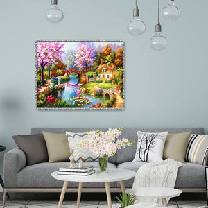 Spring Bridge 50x40cm(canvas) full square drill diamond painting