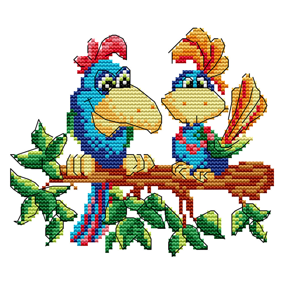 Parrots Cotton Cross Stitch Painting Manual DIY Embroidery Kits 20*20CM