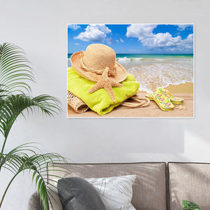 Beach Hat 50x40cm(canvas) full square drill diamond painting