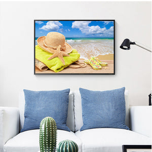 Beach Hat 50x40cm(canvas) full square drill diamond painting